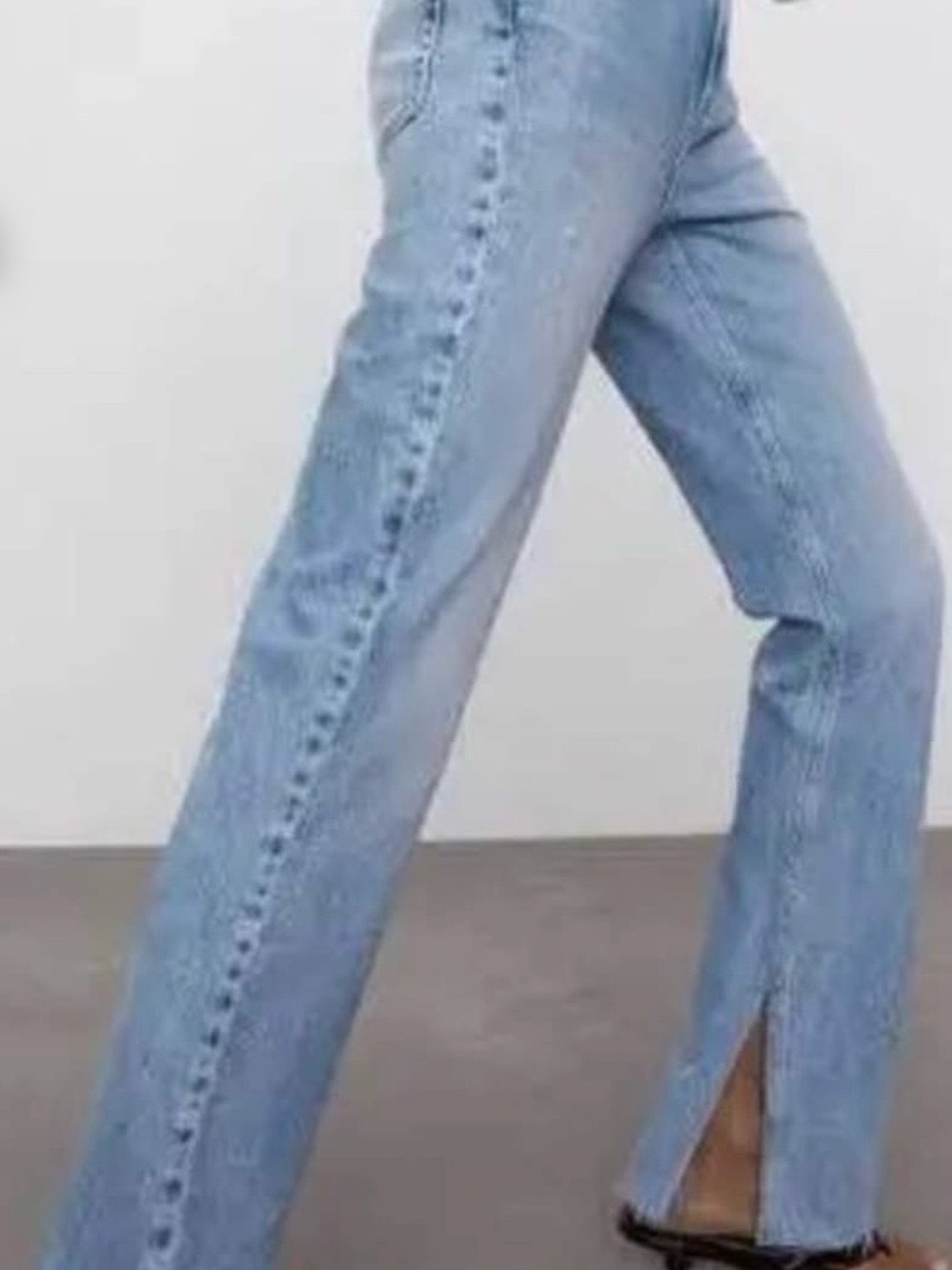 Zara Light Blue High-Rise Flare Jeans with Side Slit & Distressed Raw Hem Size 4 - Picture 2 of 11